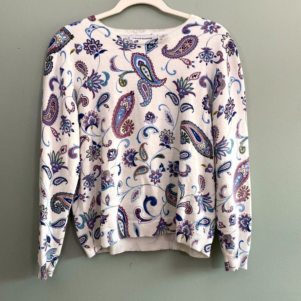 Alfred Dunner Paisley Sweatshirt Beaded Top Womens LP Petite Large Stunner